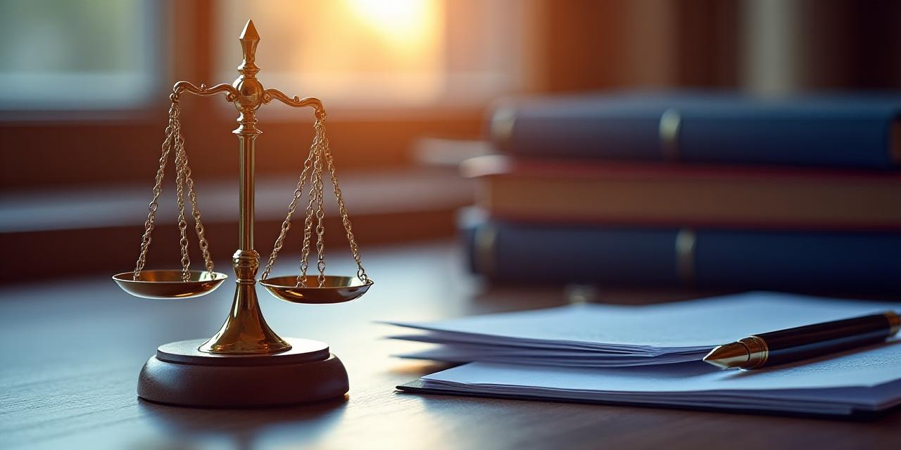 Legal documentation and gold scales representing financial balance